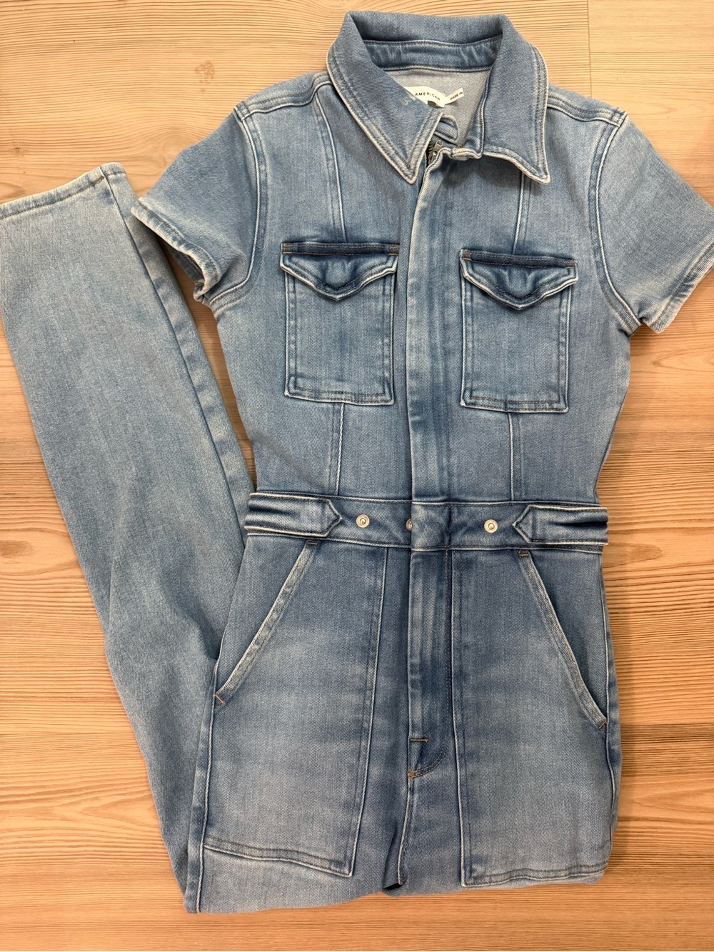 Good American Light Blue Denim Jumpsuit Romper